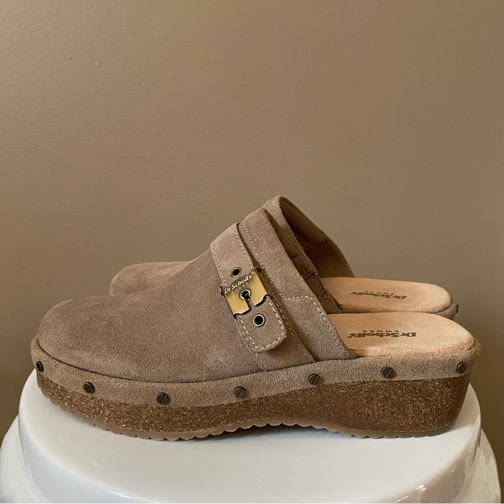 DR. SCHOLL’S SUEDE ORIGINAL FLEX CLOGS COMFORT SOLE MULES BOHO Taupe 8